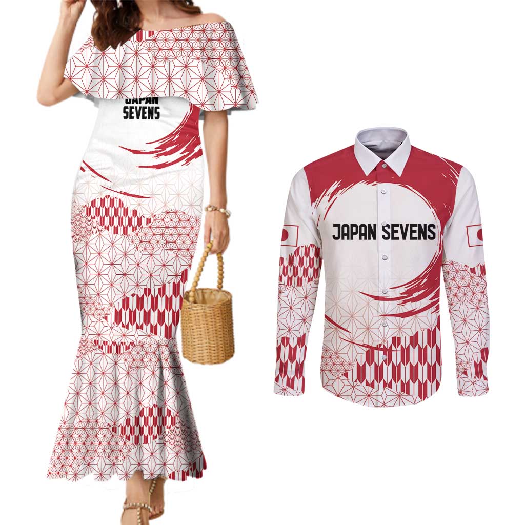 Custom Japan Sevens Couples Matching Mermaid Dress and Long Sleeve Button Shirt Japanese Rising Sun with Hemp Leaf Pattern