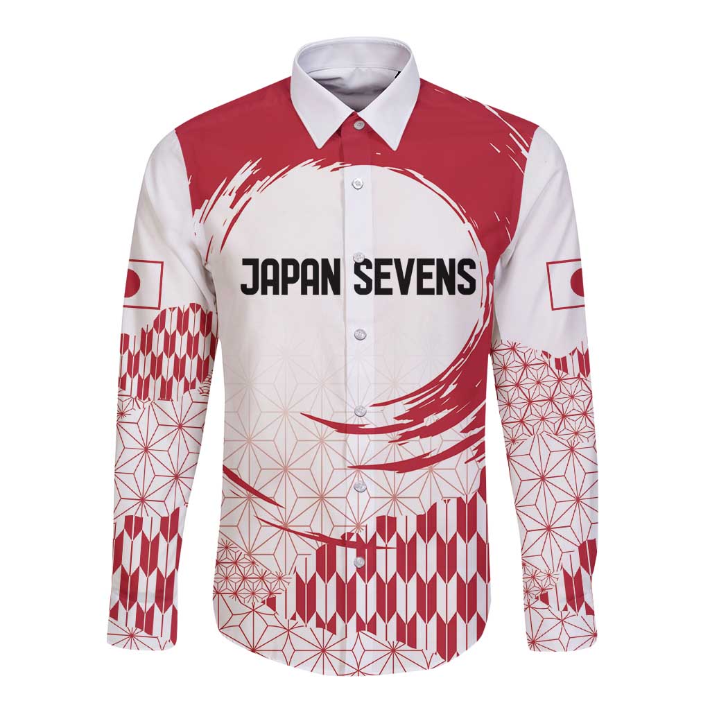 Custom Japan Sevens Long Sleeve Button Shirt Japanese Rising Sun with Hemp Leaf Pattern - Wonder Print Shop