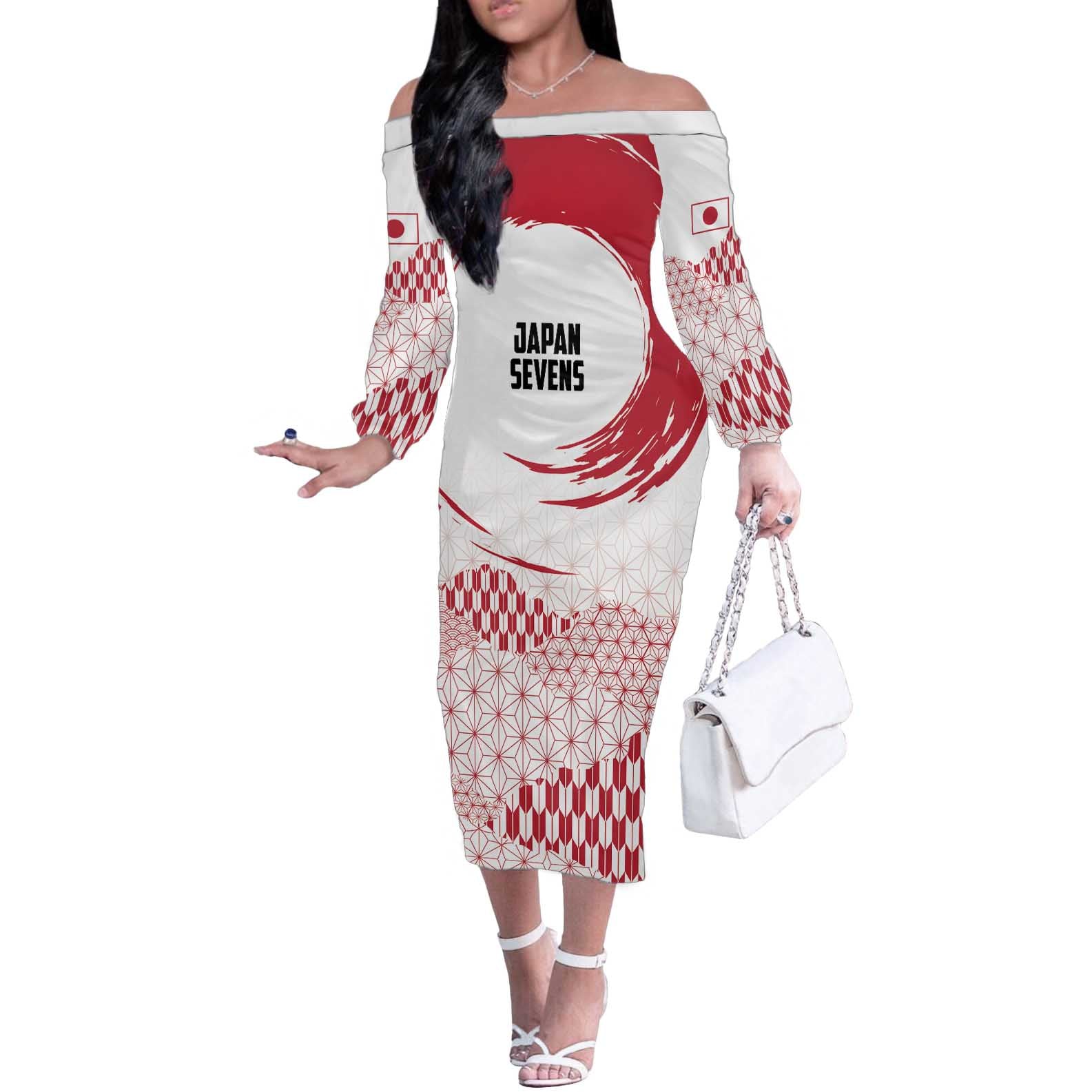 Custom Japan Sevens Off The Shoulder Long Sleeve Dress Japanese Rising Sun with Hemp Leaf Pattern - Wonder Print Shop