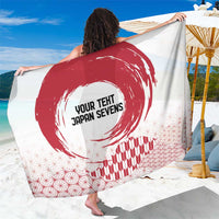 Custom white sarong with red rising-sun circle, geometric and fan patterns