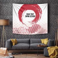 White tapestry with red brush-rim rising sun, wave-cloud pattern, and center text
