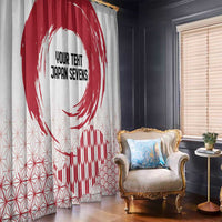 Window curtain panel with red rising sun ring, red geometric waves, and hemp leaf pattern