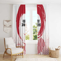 Window curtain panels with red-and-white rising sun motif and hemp leaf pattern, custom text