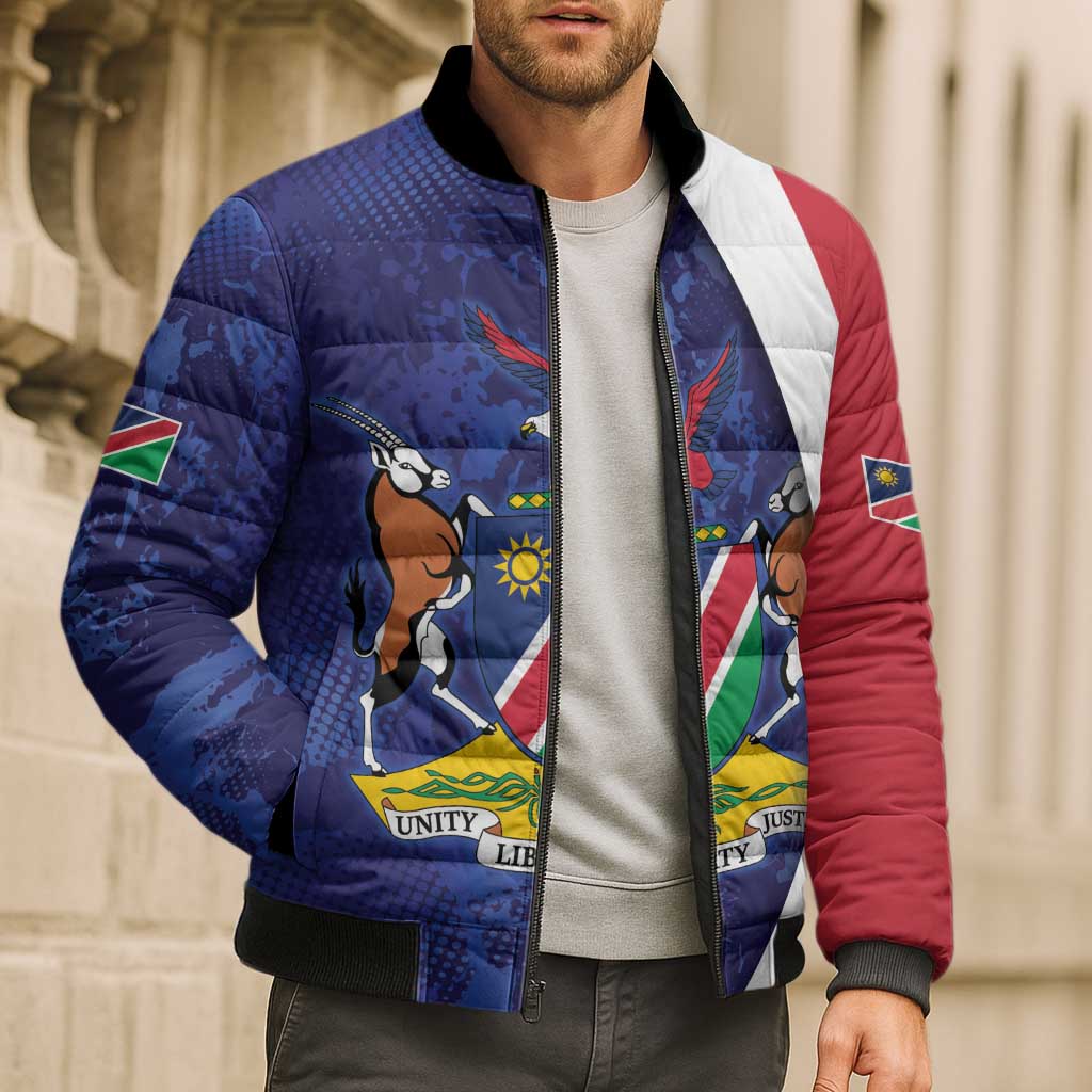 Namibia Cricket Custom Bomber Puffer Jacket Coat of arms Namibian Pattern - Wonder Print Shop