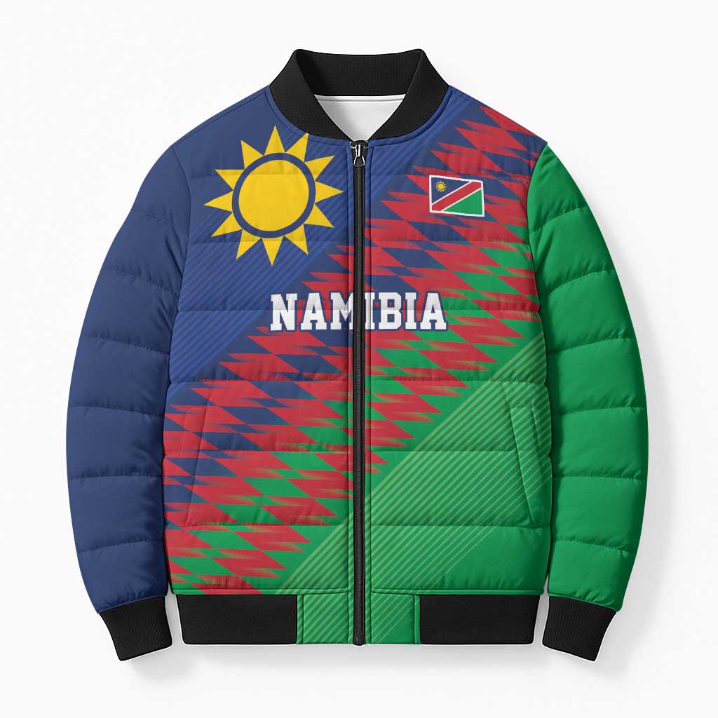 Namibia Cricket Custom Bomber Puffer Jacket Namibian Sporty Pattern Flag Motif - Wonder Print Shop