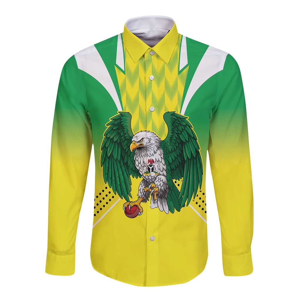 Nigeria Cricket Custom Long Sleeve Button Shirt Najeriya Yellow Greens Eagle - Wonder Print Shop
