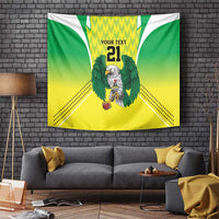 Green and yellow eagle cricket tapestry with dotted rays and "YOUR TEXT 21" design