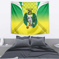 Rectangular hanging tapestry featuring a green eagle emblem and "YOUR TEXT 21" text