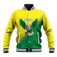 Nigeria baseball jacket, yellow-green with eagle crest and Nigeria graphic, snap front