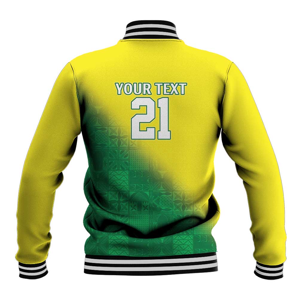 Nigeria baseball jacket, yellow-green back with "YOUR TEXT" and number 21, snap front