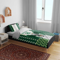 Green football-themed bedding set with eagle graphic, zigzag accents, and “YOUR TEXT 21”