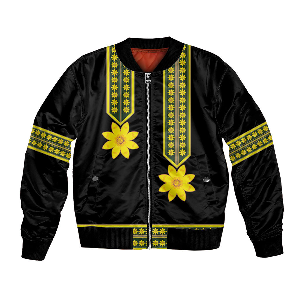 Ethiopian Enkutatash Bomber Jacket Black Adey Flower Tilet Habesha Inspired