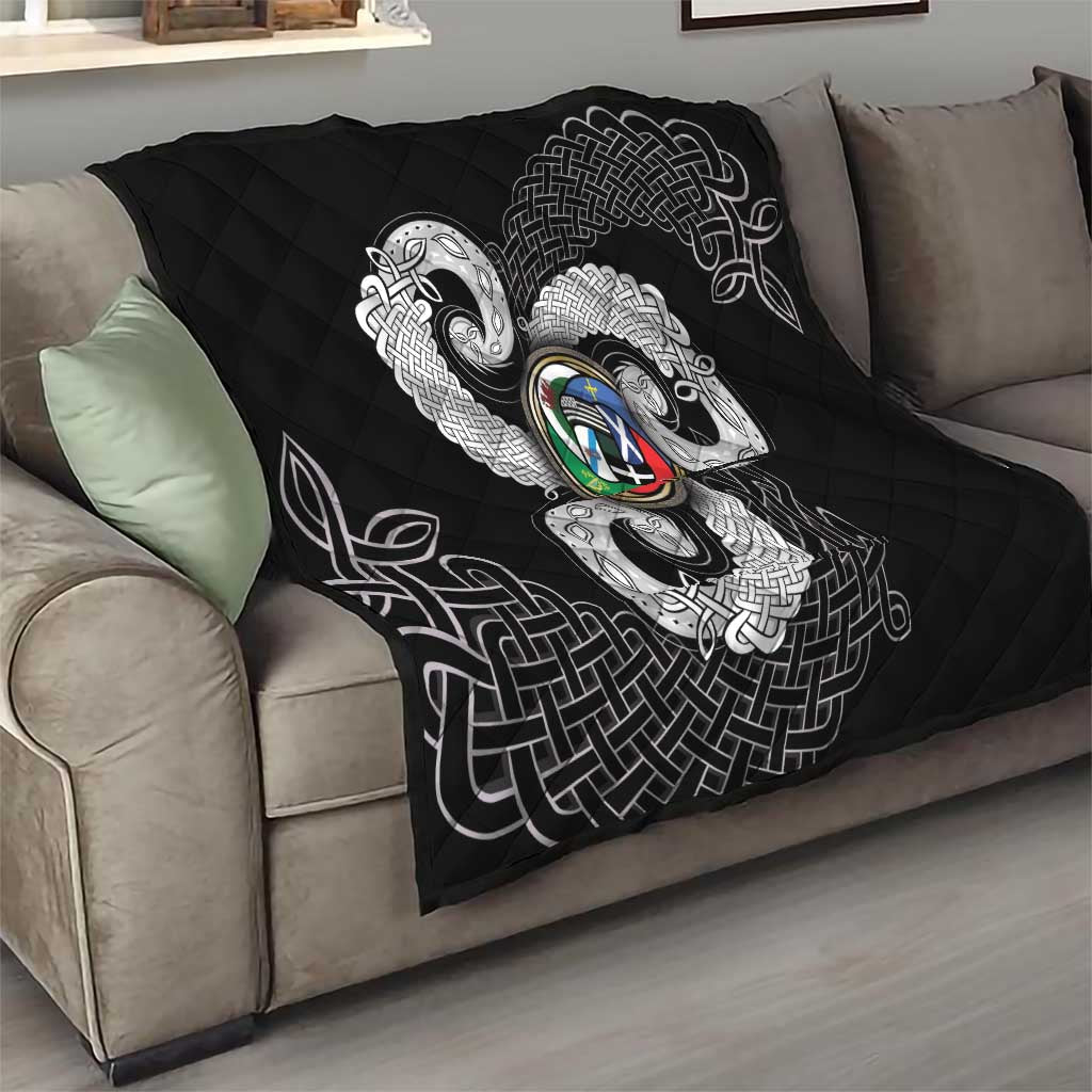 Six Celtic Countries Heritage Quilt Black Celtic Knot Triskelion - Wonder Print Shop