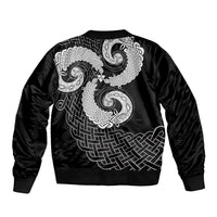 Six Celtic Countries Heritage Sleeve Zip Bomber Jacket Black Celtic Knot Triskelion - Wonder Print Shop