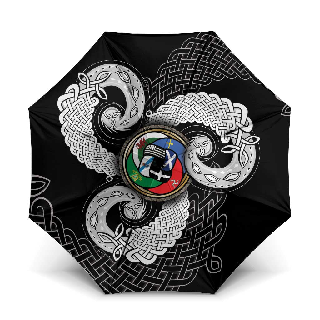 Six Celtic Countries Heritage Umbrella Black Celtic Knot Triskelion - Wonder Print Shop