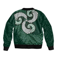 Six Celtic Countries Heritage Sleeve Zip Bomber Jacket Green Celtic Knot Triskelion - Wonder Print Shop