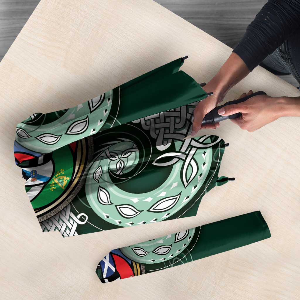 Six Celtic Countries Heritage Umbrella Green Celtic Knot Triskelion - Wonder Print Shop