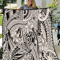 Tribal black-and-white quilt blanket with floral and geometric fan designs