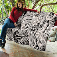 Tribal quilt blanket with black-and-white floral and geometric tribal artwork