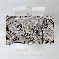 Black-and-white tribal patterned tablecloth with floral and geometric motifs