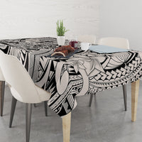 Black-and-white tribal tablecloth featuring floral and ornament-style designs