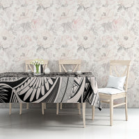 Black-and-white tribal tablecloth with floral geometric print for dining table