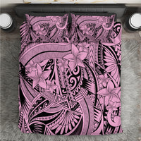 Pink and black tribal floral bedding set with ornate curved medallion pattern.