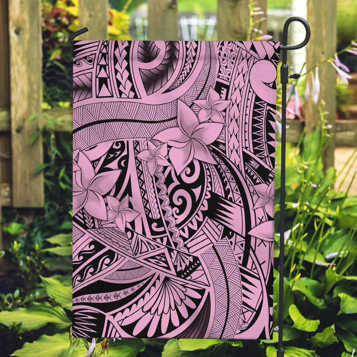 Polynesia Garden Flag Tribal Polynesian Spirit With Pink Pacific Flowers - Wonder Print Shop