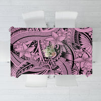 Pink and purple Polynesian tribal tablecloth with floral motifs and central medallion