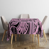 Pink and purple tribal tablecloth featuring ornate leaf, wave, and geometric designs