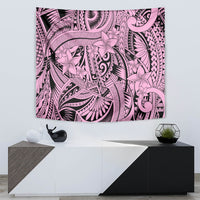 Pink tribal tapestry with layered floral spirit design and swirling ornaments, rectangular