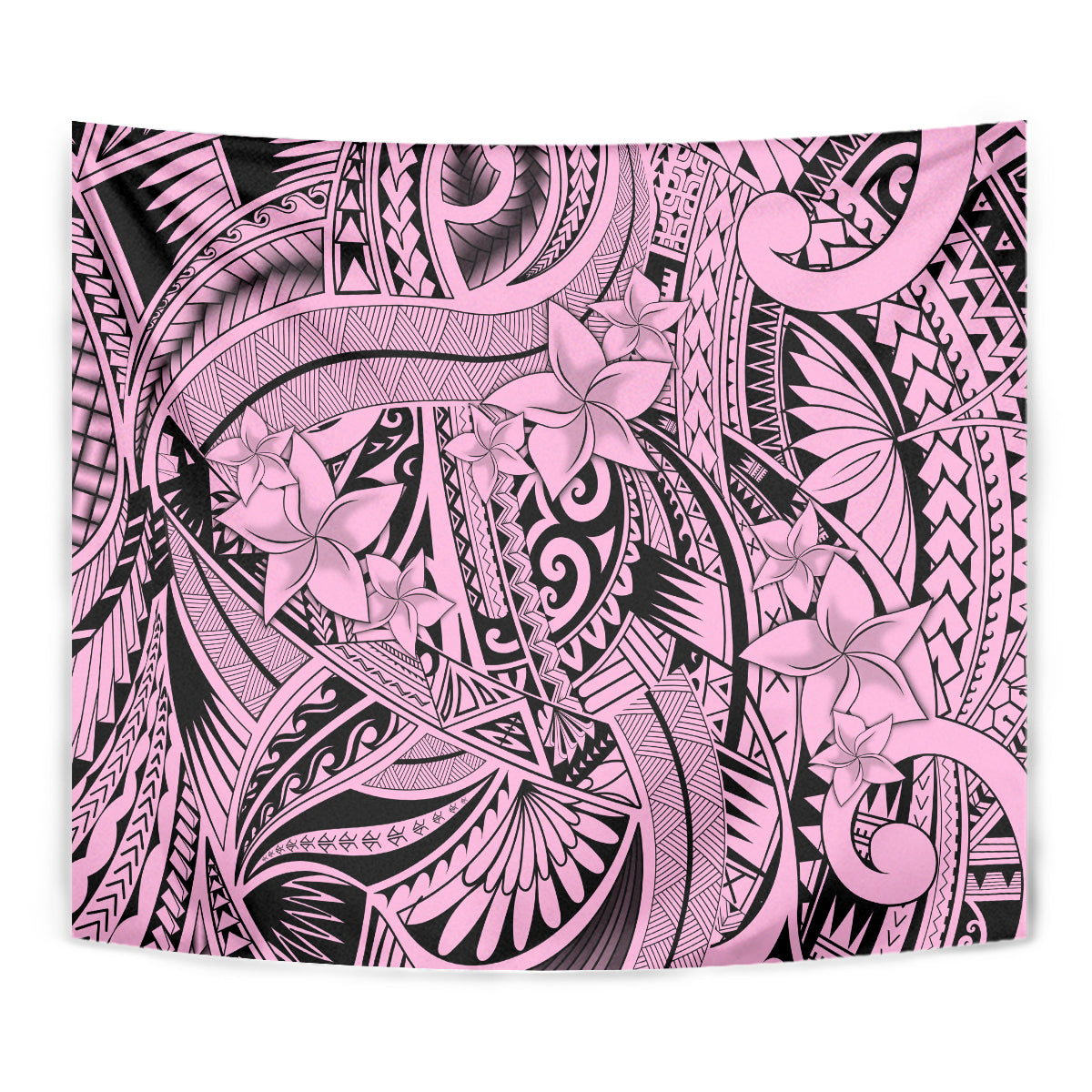 Pink tribal tapestry close-up with floral spirit motif, ornate linework, rectangular