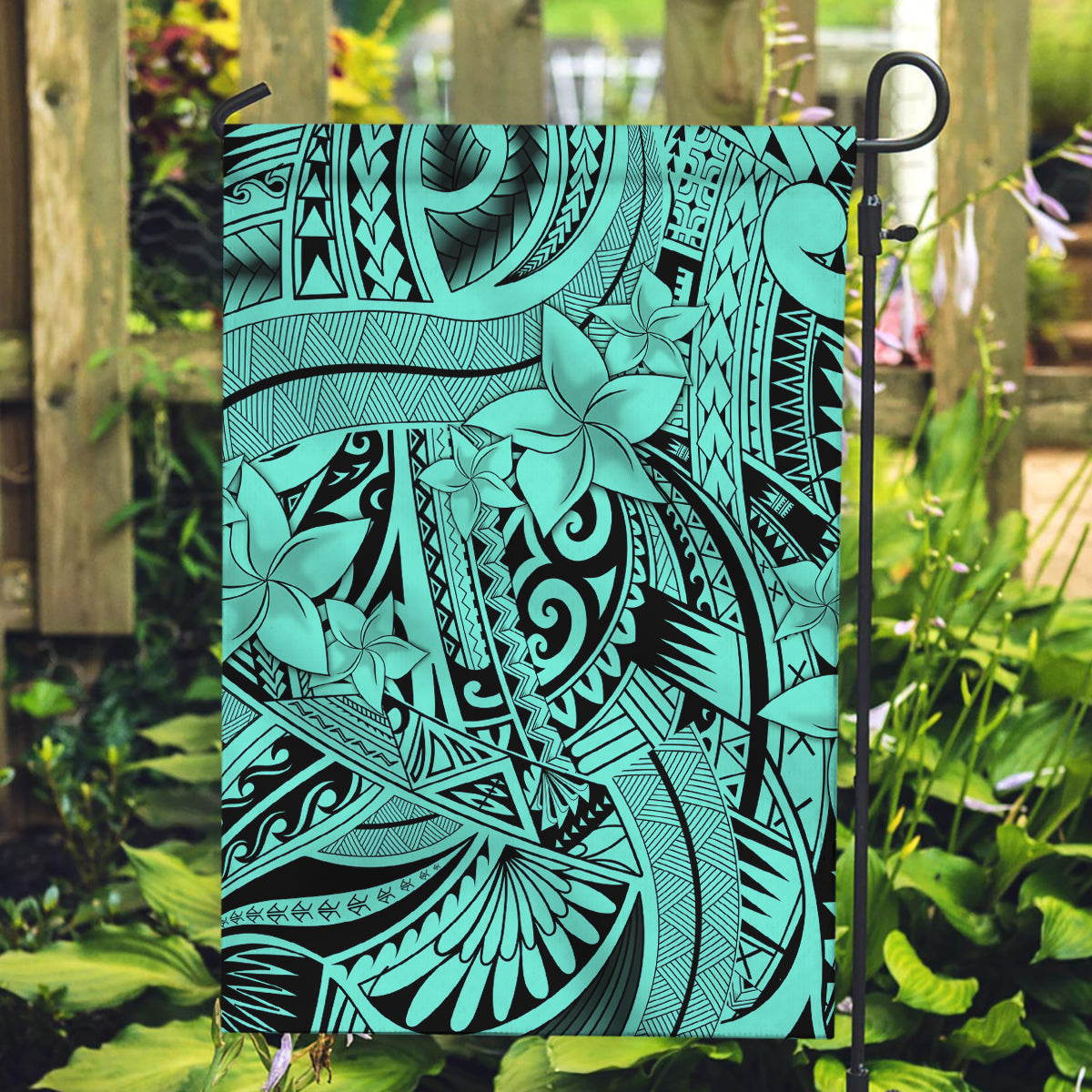 Polynesia Garden Flag Tribal Polynesian Spirit With Teal Pacific Flowers - Wonder Print Shop