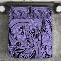 Violet tribal floral bedding set with ornate leaf-and-wave pattern, two pillowcases