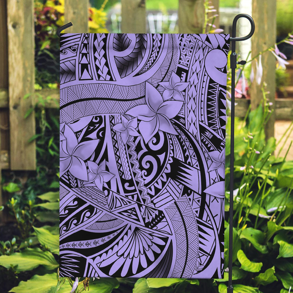 Polynesia Garden Flag Tribal Polynesian Spirit With Violet Pacific Flowers - Wonder Print Shop