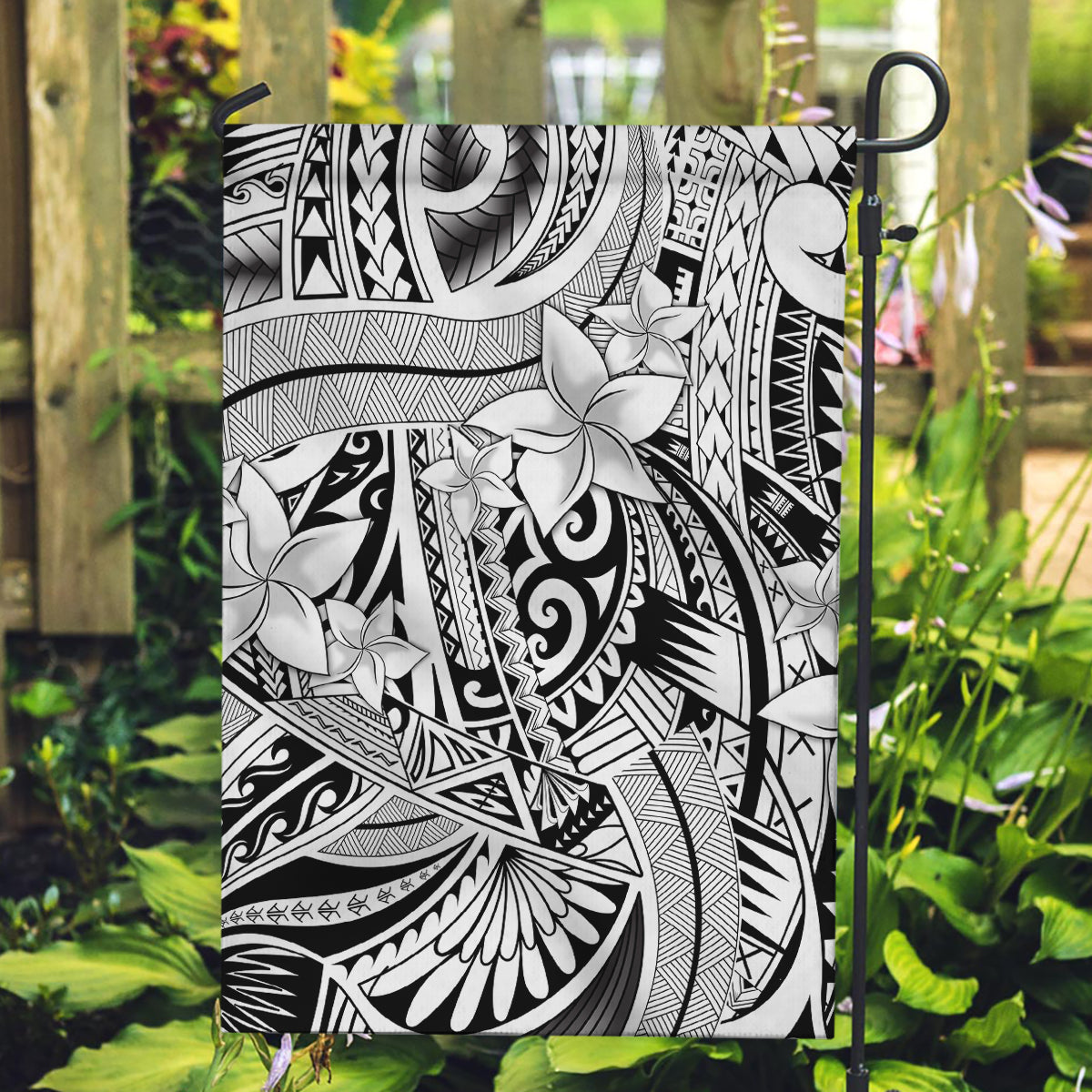 Polynesia Garden Flag Tribal Polynesian Spirit With White Pacific Flowers - Wonder Print Shop