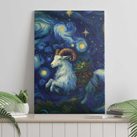 Goat starry night canvas wall art with ram silhouette under glowing night stars