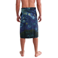 Dark blue lavalava wrap skirt with star and wave print, elastic waistband