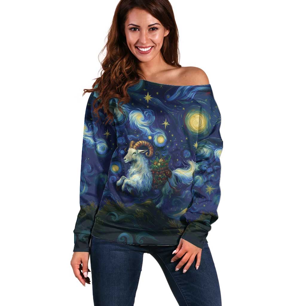 Yule Goat Starry Night Off Shoulder Sweater - Wonder Print Shop