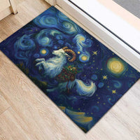 Starry night goat rubber doormat with swirl clouds, moons, and star accents on floor