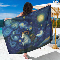 Navy starry night sarong with glowing moon and goat graphic