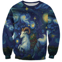 Unisex crewneck sweatshirt with long sleeves and starry night goat graphic