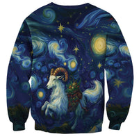 Unisex crewneck sweatshirt with front goat and swirling star pattern, long sleeves