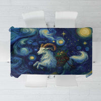 Rectangular starry night tablecloth with goat portrait and swirling blue print