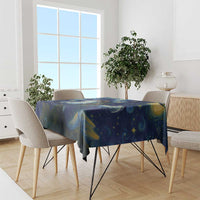 Starry night rectangular tablecloth with blue, gold stars and goat artwork