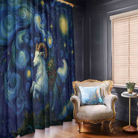 Galaxy star window curtain with blue swirl pattern and white unicorn face illustration