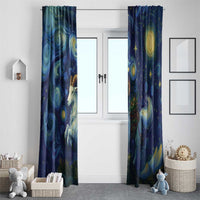 Galaxy star window curtain panels with blue aurora swirls and small gold star details