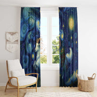 Galaxy star window curtain panels with blue nebula swirls and scattered gold stars