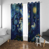 Galaxy star window curtain panels in deep blue with unicorn motif and scattered gold stars