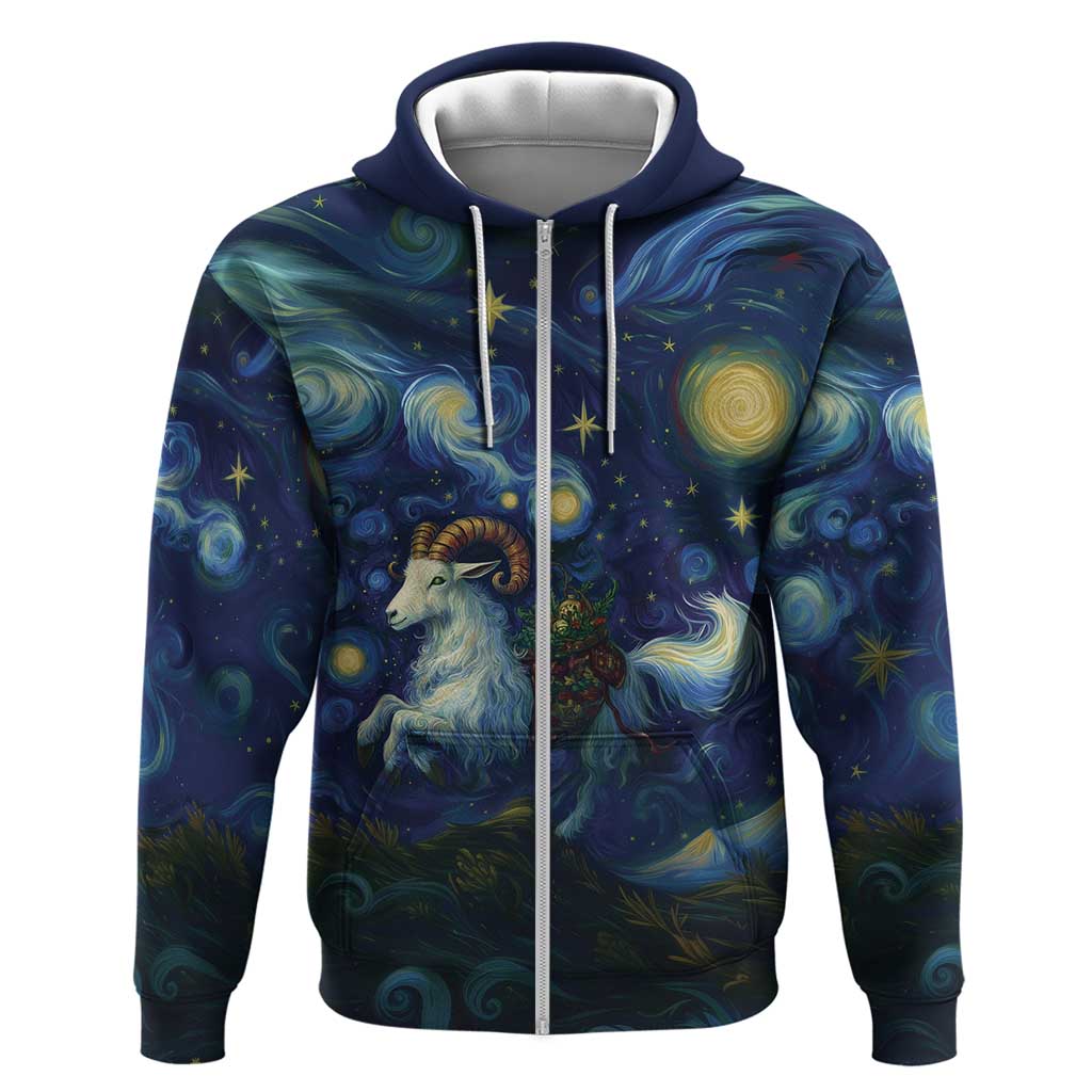 Yule Goat Starry Night Zip Hoodie - Wonder Print Shop